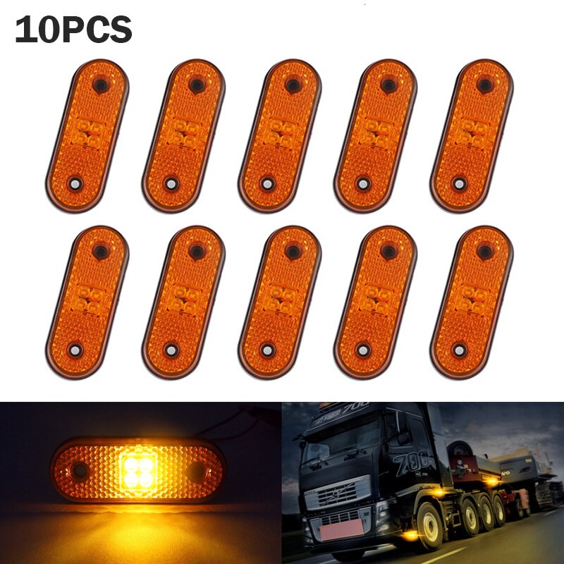 10Pcs 12V / 24V LED Side Marker Lights Amber Car External Lights Warning Tail Light Lamps for AutoTrailer Truck Lorry Pickup