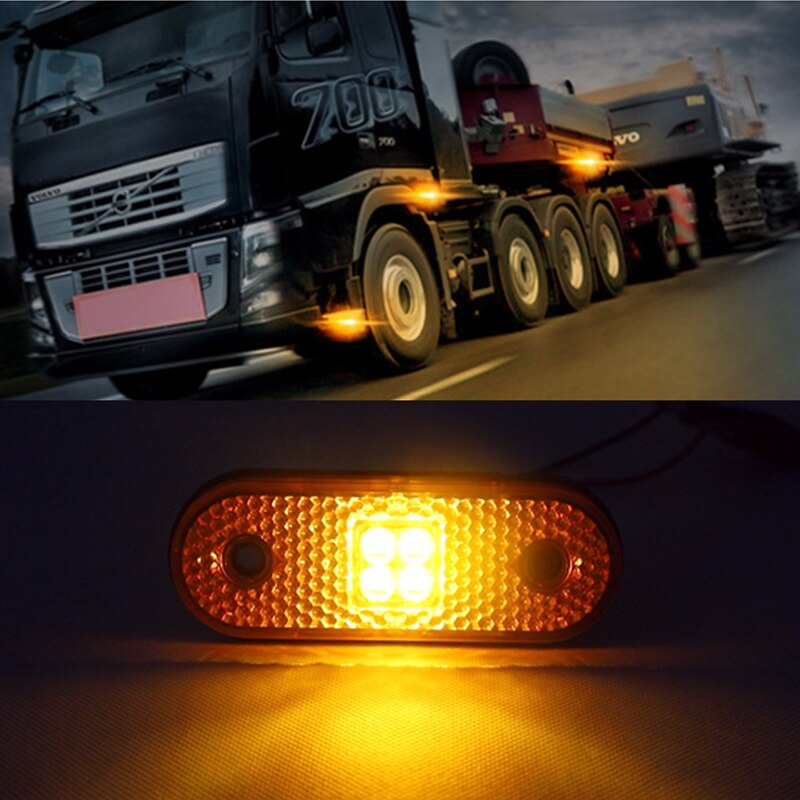 10Pcs 12V / 24V LED Side Marker Lights Amber Car External Lights Warning Tail Light Lamps for AutoTrailer Truck Lorry Pickup