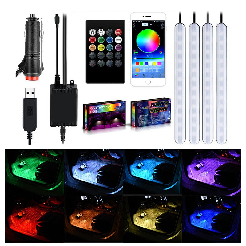 1Set Car Atmosphere Light Foot Light USB/Cigarette Lighter Remote Control Interior Decorative Ambient Floor LED decor Lamp