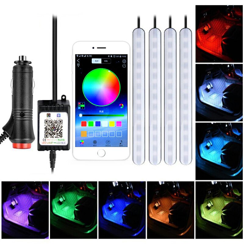1Set Car Atmosphere Light Foot Light USB/Cigarette Lighter Remote Control Interior Decorative Ambient Floor LED decor Lamp