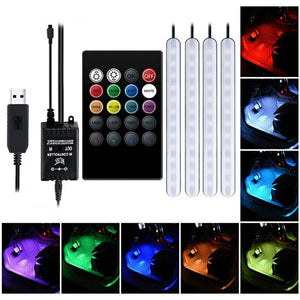 1Set Car Atmosphere Light Foot Light USB/Cigarette Lighter Remote Control Interior Decorative Ambient Floor LED decor Lamp