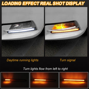 2pcs Universal Car LED Daytime Running Light Scan 24cm 28cm Headlight Strip Sequential Flow Yellow Turn Signal White DRL Light