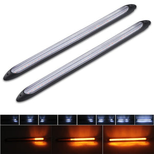 2pcs Universal Car LED Daytime Running Light Scan 28cm Headlight Strip Sequential Flow Yellow Turn Signal White DRL Light