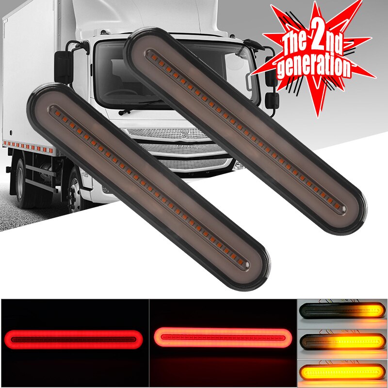 2x Waterproof LED Trailer Truck Brake Light 3 in1 Neon Halo Ring Tail Brake Sequential Flowing Turn Signal Light Lamp Auto LED