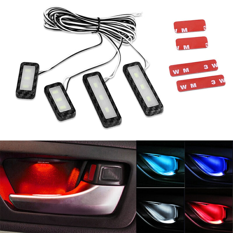 4PCs Set Bowl handle Armrest Light Car Door Interior Light LED Atmosphere Light Auto Interior Door Light Decorative Lamp