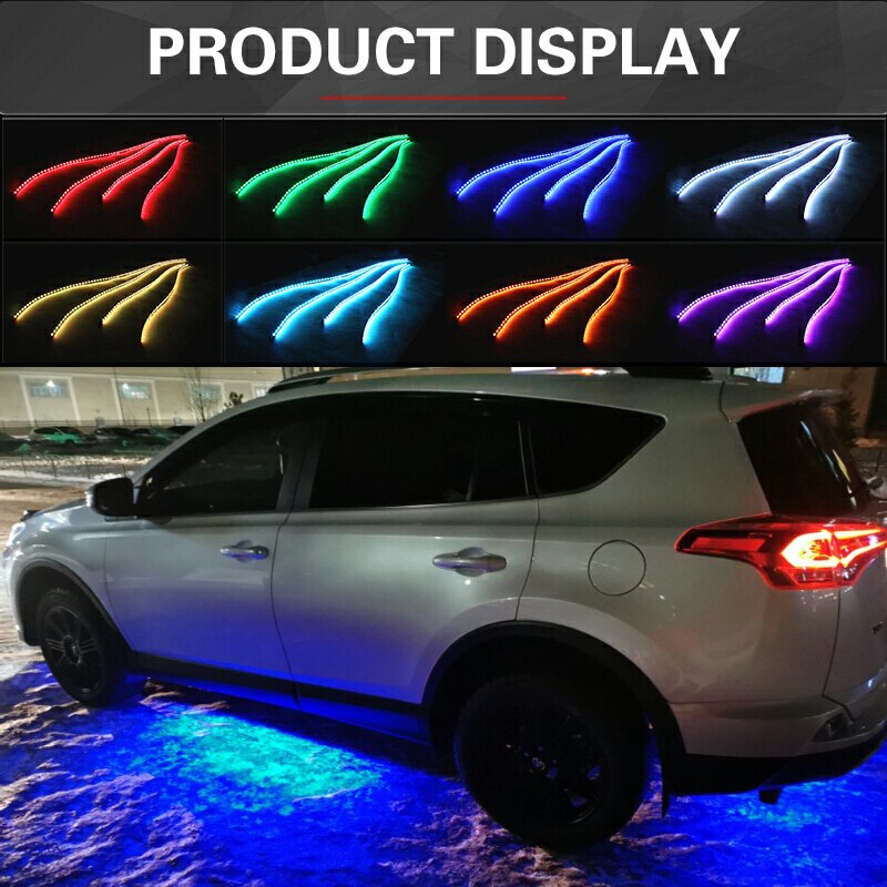 4pcs Car Underglow Flexible Strip LED RGB Underglow APP/Remote Control Underbody System Neon Light Decorative Atmosphere Lamp