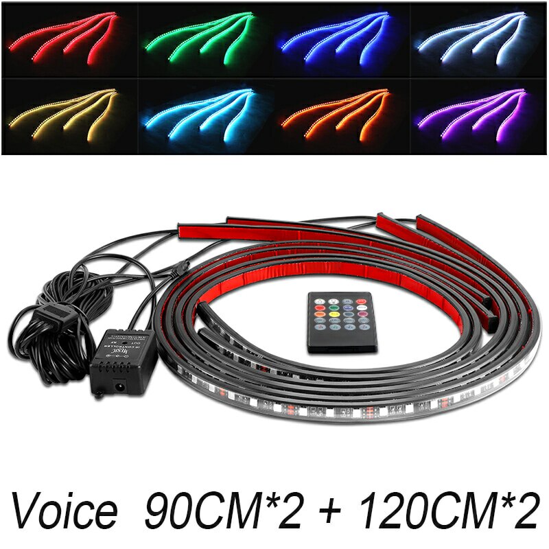 4pcs Car Underglow Flexible Strip LED RGB Underglow APP/Remote Control Underbody System Neon Light Decorative Atmosphere Lamp