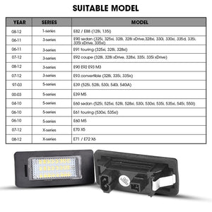 A pair 24 SMDs LED License Plate Light White For BMW E82/E88 E90 E91 E92 E93 M3 E39 M5 E60 Error free Resistor Bright 12V 6000K