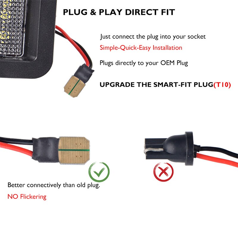 A pair Error free Resistor Bright 18 SMDs LED License Plate Light Lamp Smart-plug Car styling Safe driving For 15-19 Ford F-150