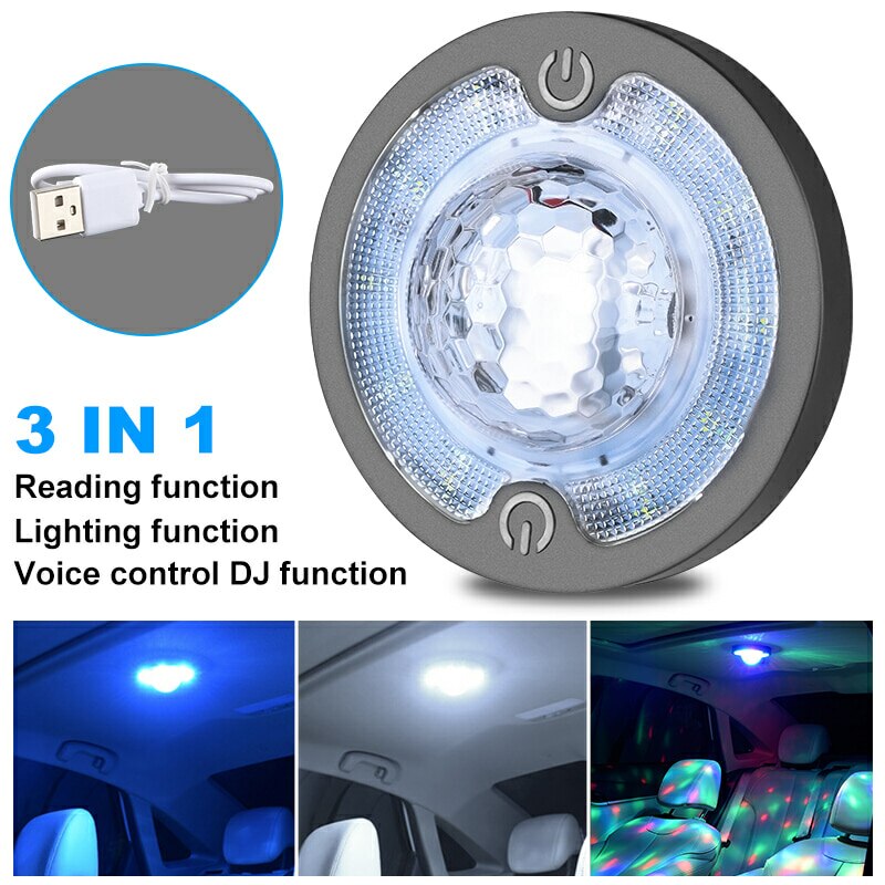 Automobile car Interior Atmosphere reading light Dome Car home rechargeable music voice-controlled rhythm lamp 3 in1 DJ light