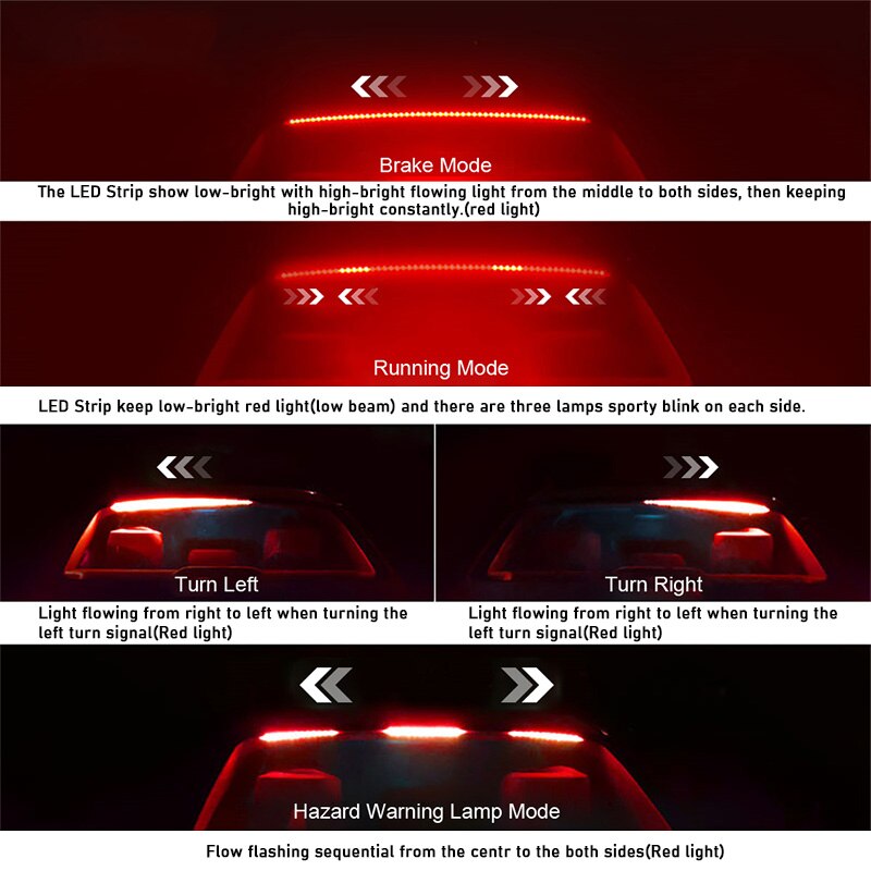 Car High Brake Driving Lights LED Lights Strip 90cm LED Signal Warning Lamp Auto Flexible Mount Safety Lamp Car Rear Stop Light