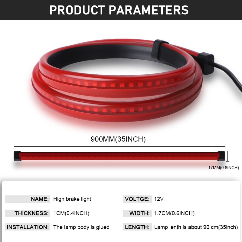 Car High Brake Driving Lights LED Lights Strip 90cm LED Signal Warning Lamp Auto Flexible Mount Safety Lamp Car Rear Stop Light