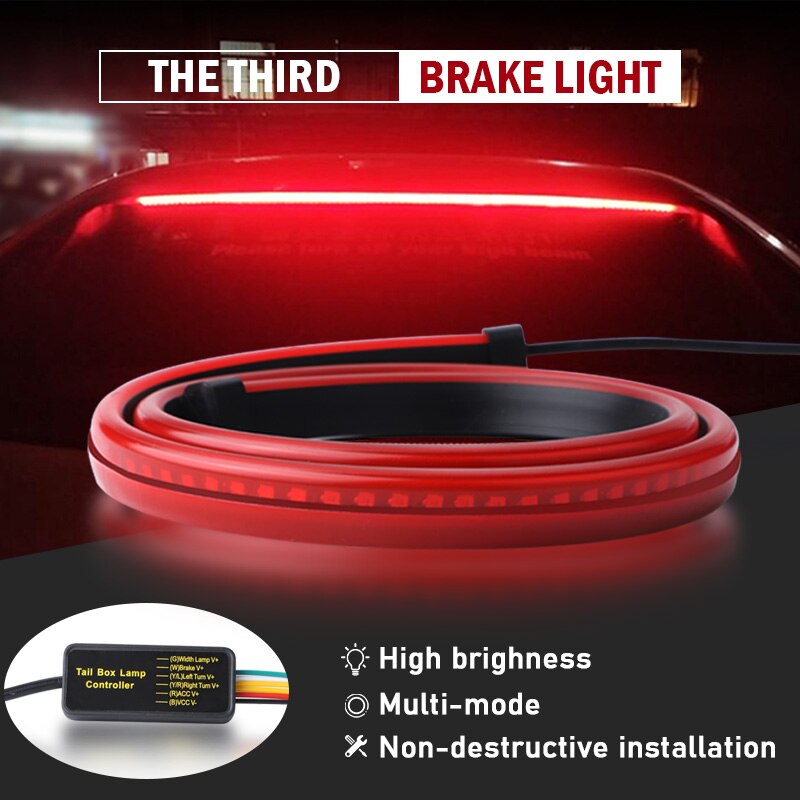 Car High Brake Driving Lights LED Lights Strip 90cm LED Signal Warning Lamp Auto Flexible Mount Safety Lamp Car Rear Stop Light