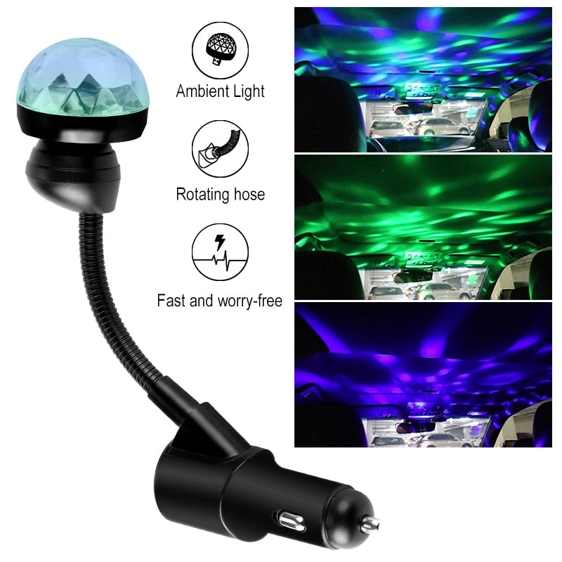 Car DJ light Car Kit Dual USB Charger Starry Disco Light Atmosphere Lamp car accessories ambient light Car Interior Lights