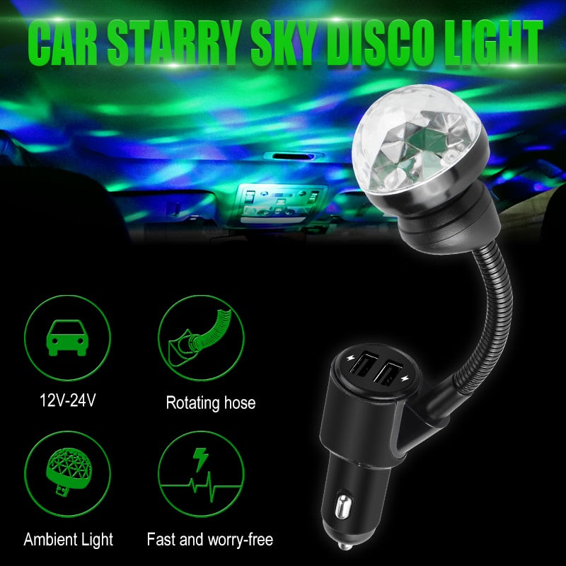 Car DJ light Car Kit Dual USB Charger Starry Disco Light Atmosphere Lamp car accessories ambient light Car Interior Lights