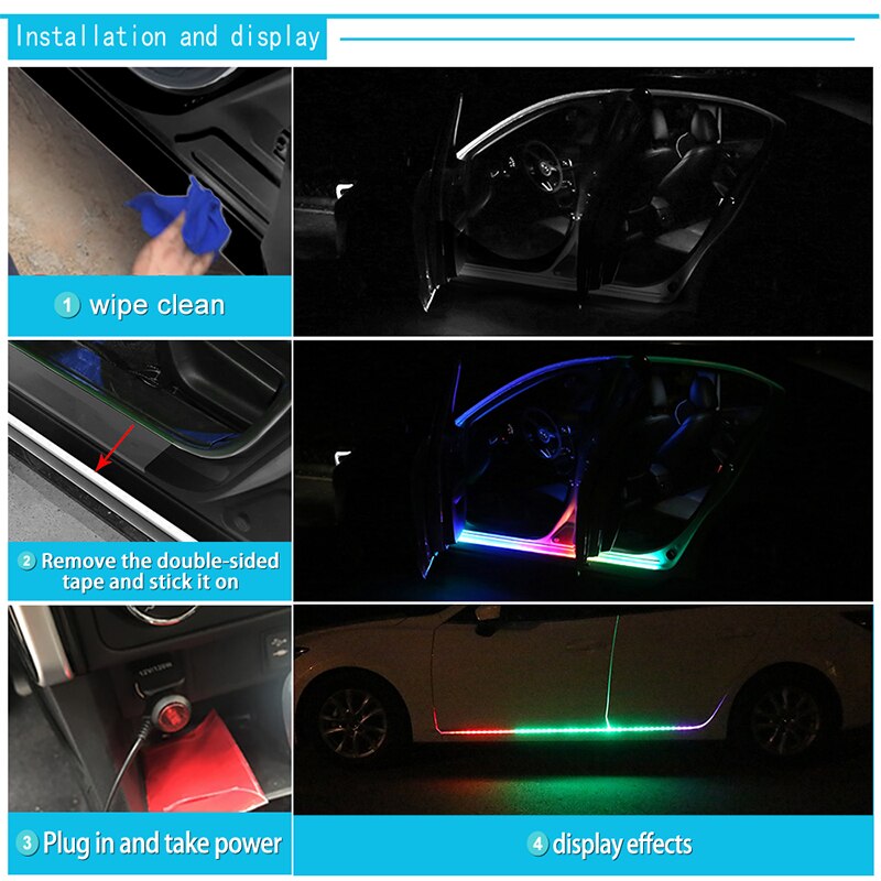 New RGB Car Flexible LED Strip Decorative Atmosphere Lamp Car Side door atmosphere light Auto Neon Light Kit Welcome Lights